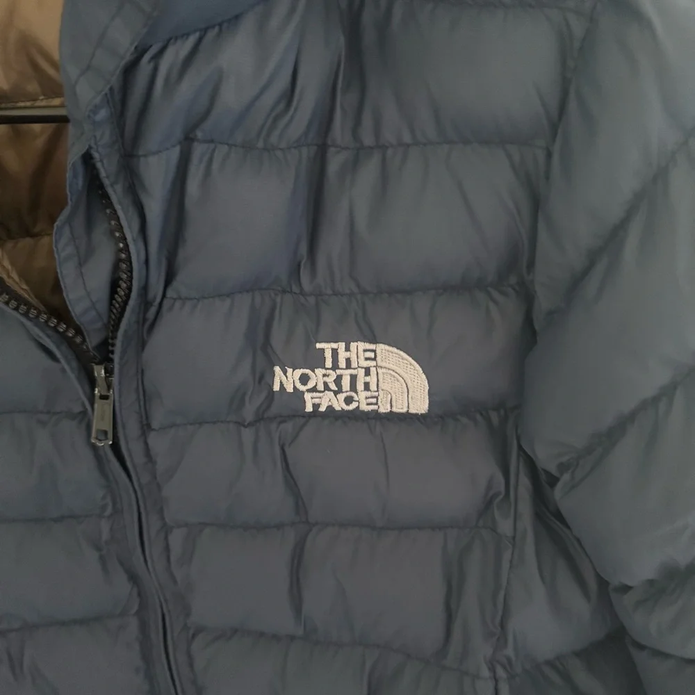 The North Face Youth Hooded Puffer Jacket Summit Series Size L Blue Brown - Picture 3 of 7